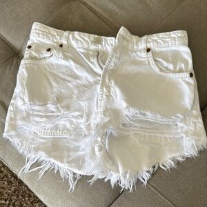 Zara White Distressed Jean Shorts High-Waisted Frayed Hem